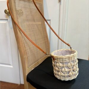 Anthropologie Cream and Tan Woven Crossbody Bag